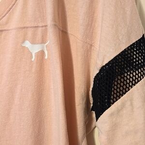 PINK Victoria's Secret Open Back, Black Mesh Accents T-Shirt